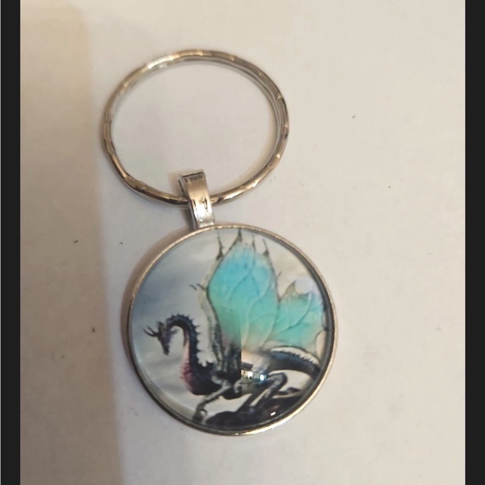 Key Chain Backpack Tag Dragon Fire Fantasy Blue RTS